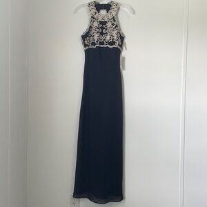 Jessica McClintock Gunne Sax Embroidered Black Halter Dress